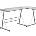 Bureau de jeu d'angle BlackArc avec plateau en verre trempé et cadre en acier thermolaqué
