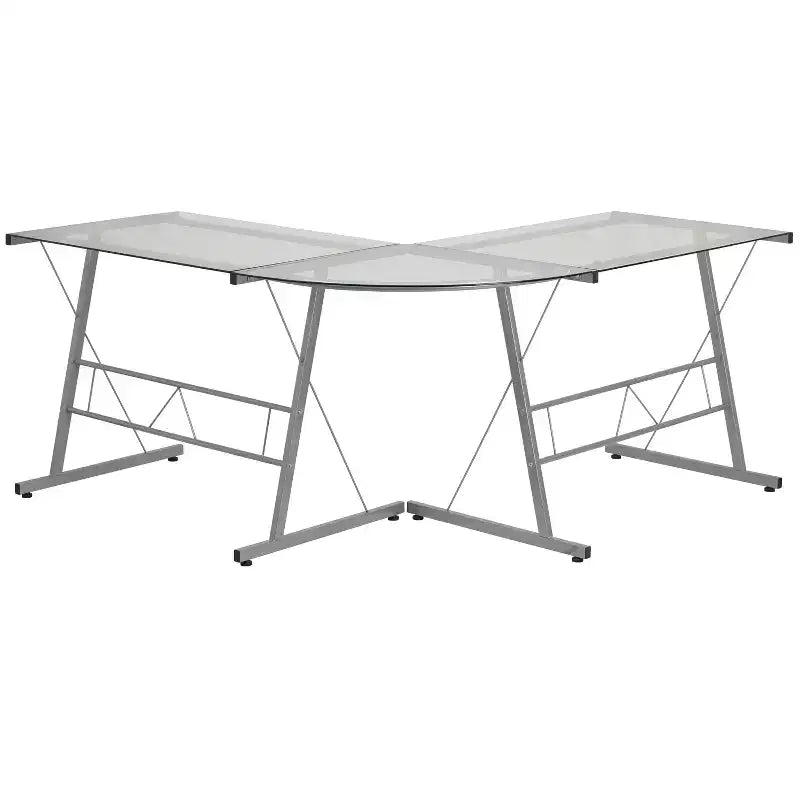 Bureau de jeu d'angle BlackArc avec plateau en verre trempé et cadre en acier thermolaqué