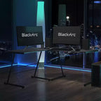 Bureau de jeu d'angle BlackArc avec plateau en verre trempé et cadre en acier thermolaqué