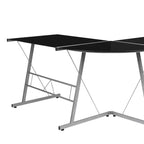 Bureau de jeu d'angle BlackArc avec plateau en verre trempé et cadre en acier thermolaqué