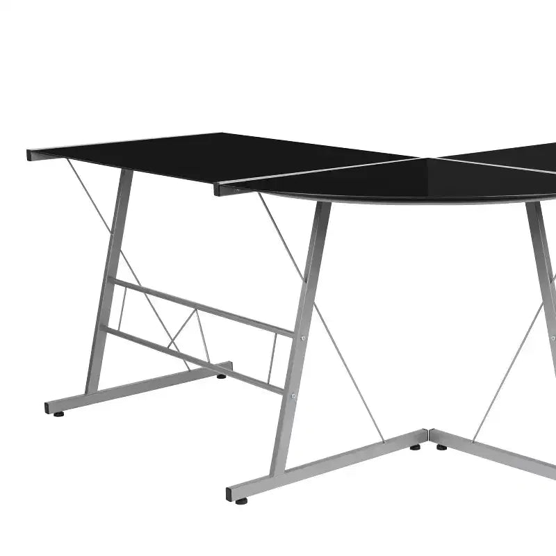 Bureau de jeu d'angle BlackArc avec plateau en verre trempé et cadre en acier thermolaqué