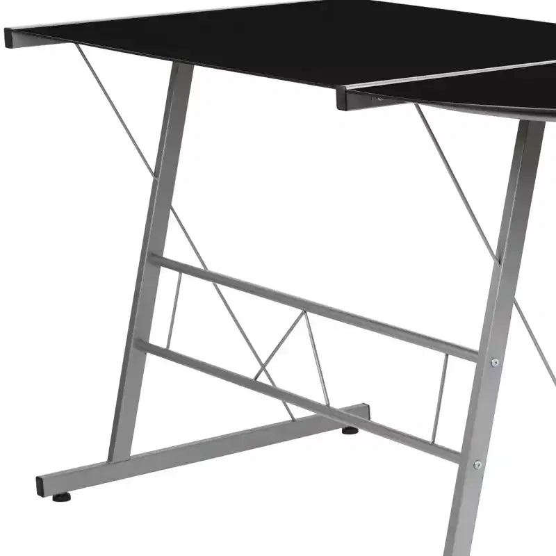 Bureau de jeu d'angle BlackArc avec plateau en verre trempé et cadre en acier thermolaqué