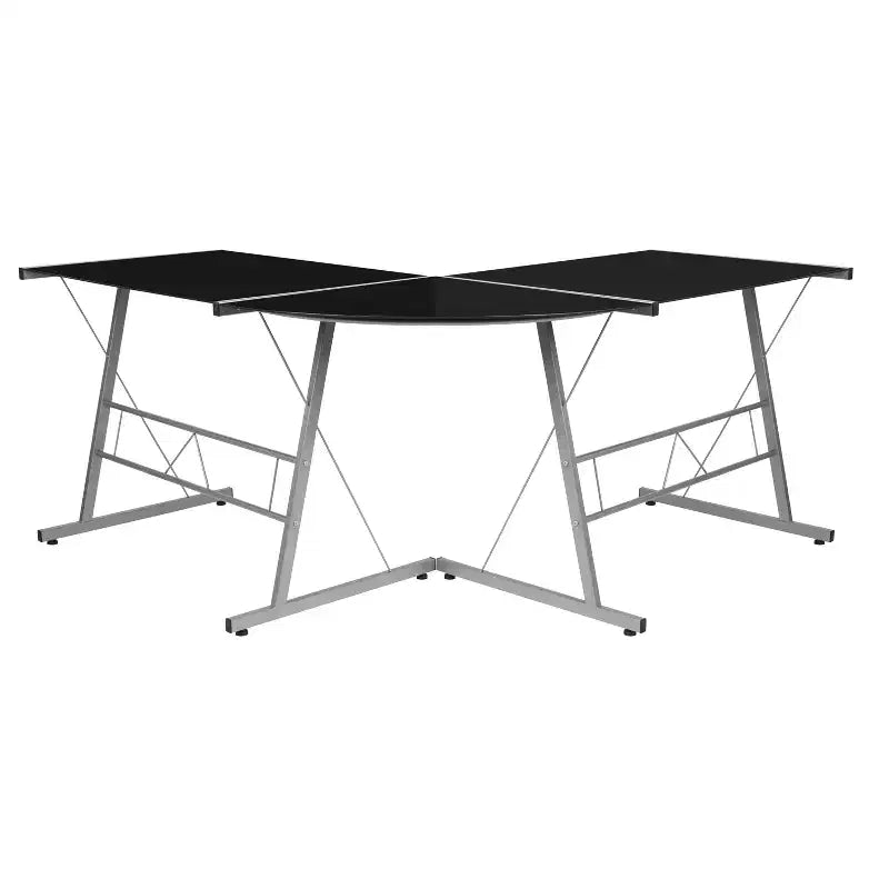 Bureau de jeu d'angle BlackArc avec plateau en verre trempé et cadre en acier thermolaqué