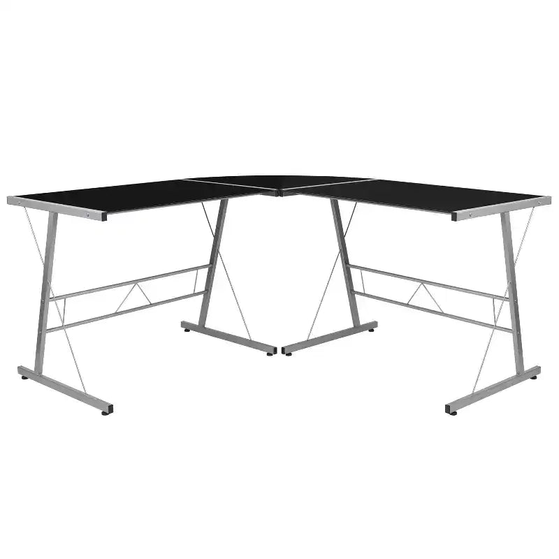 Bureau de jeu d'angle BlackArc avec plateau en verre trempé et cadre en acier thermolaqué