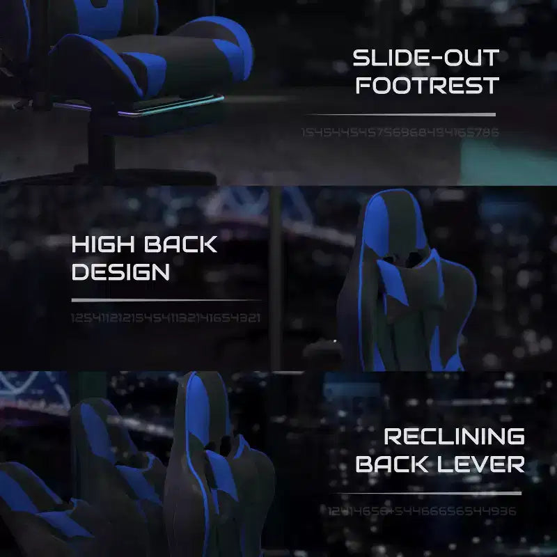 Sedia gaming reclinabile BlackArc in similpelle – Braccioli girevoli regolabili in altezza, poggiapiedi estraibile, cuscini poggiatesta e lombare