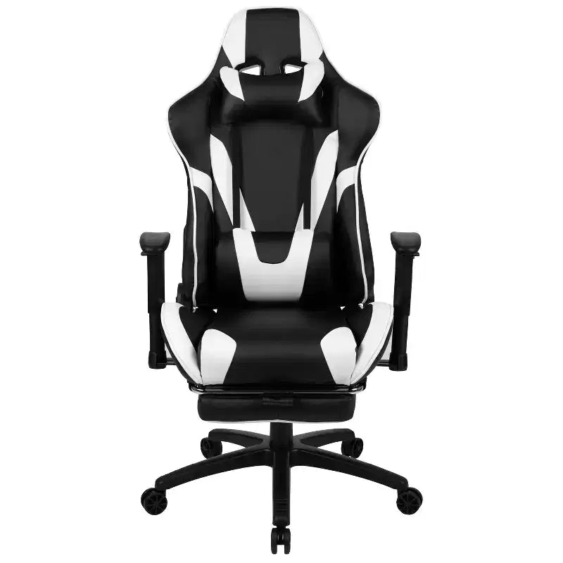 Sedia gaming reclinabile BlackArc in similpelle – Braccioli girevoli regolabili in altezza, poggiapiedi estraibile, cuscini poggiatesta e lombare