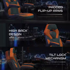 Chaise de jeu à dossier haut BlackArc en similicuir, siège pivotant réglable en hauteur et accoudoirs rembourrés relevables
