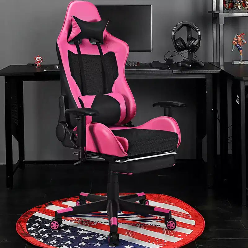 Sedia Gaming Massaggiante Costway, Poltrona da Ufficio Reclinabile con Poggiapiedi Bianca\Blu\Rosa\Rossa