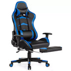 Ensemble Bureau Gamer Costway et Fauteuil de Jeu Massant avec Repose-pieds, Étagère de Moniteur, Multiprise, Bleu