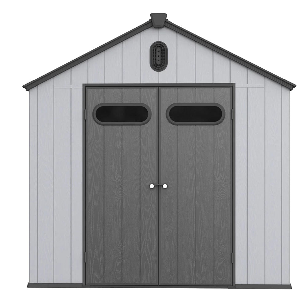 Abri de jardin en résine plastique tout temps avec plancher, dimensions : 1,83 m x 1,22 m / 1,83 m x 2,44 m / 2,44 m x 1,83 m / 2,44 m x 3,05 m.