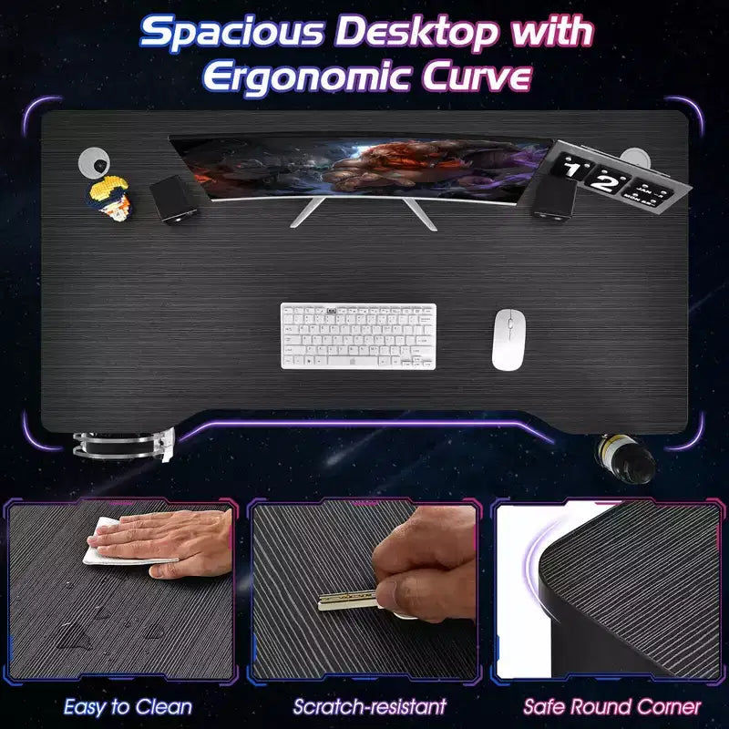 Bureau de jeu en forme de K Costway 48 pouces avec porte-gobelet et crochet pour casque