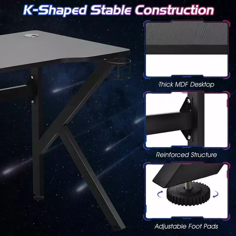 Bureau de jeu en forme de K Costway 48 pouces avec porte-gobelet et crochet pour casque
