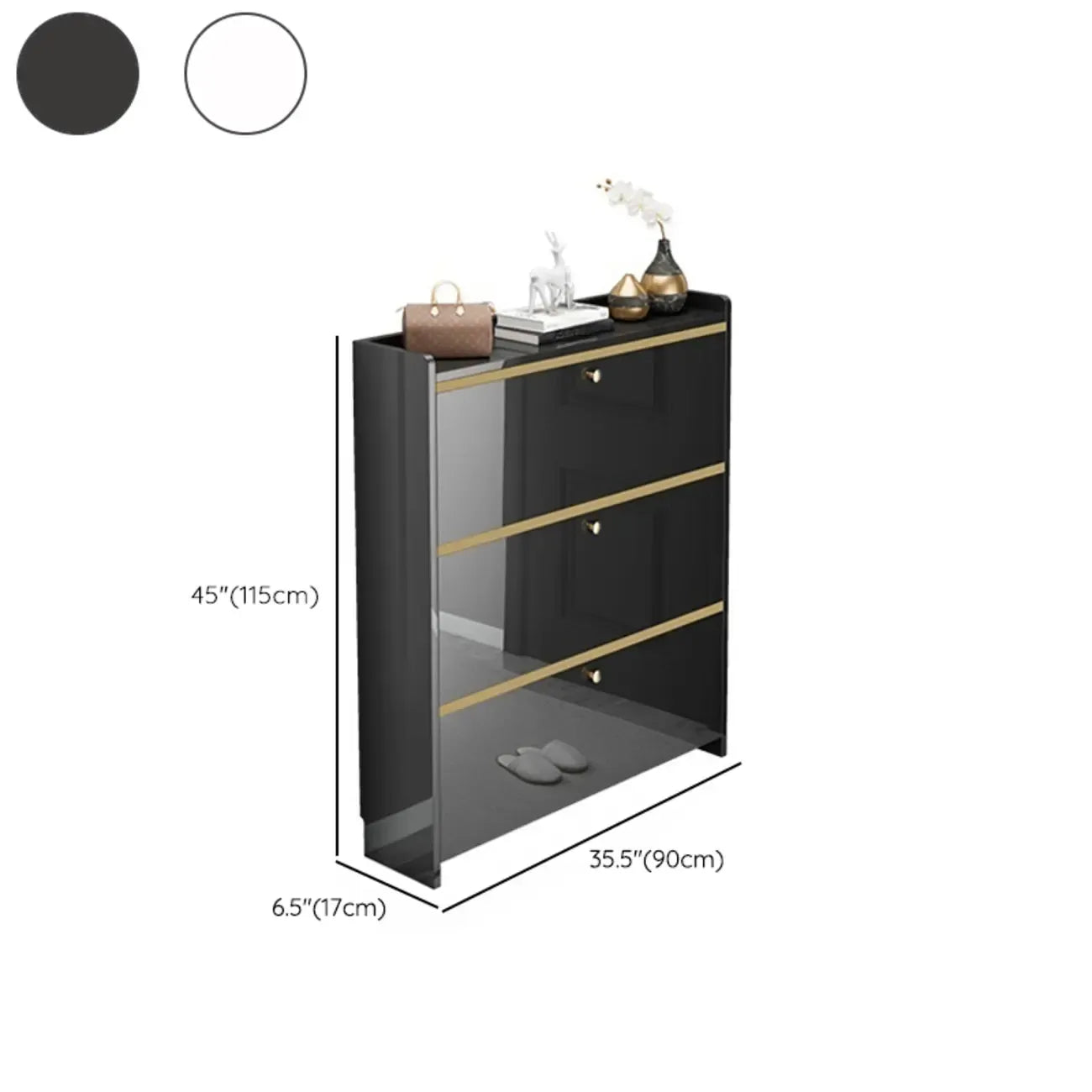 Meuble de rangement à chaussures noir glamour pour entrée avec étagères réglables