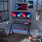 HOMCOM Bureau de gamer 120 cm avec support d'écran, porte-gobelet rotatif et crochet pour casque, pour maison et bureau, noir