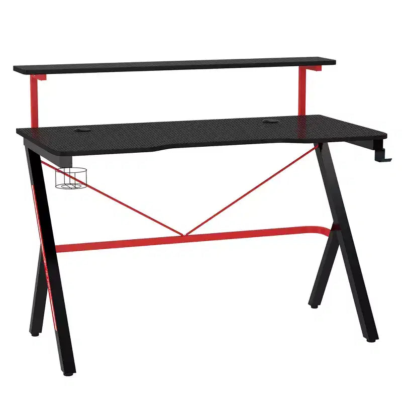 HOMCOM Bureau de gamer 120 cm avec support d'écran, porte-gobelet rotatif et crochet pour casque, pour maison et bureau, noir
