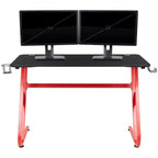 Ensemble chaise et bureau de jeu BlackArc Echo : Chaise de jeu inclinable en similicuir noir et rouge ; Bureau de jeu avec crochet pour casque et porte-gobelet