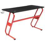 Ensemble chaise et bureau de jeu BlackArc Echo : Chaise de jeu inclinable en similicuir noir et rouge ; Bureau de jeu avec crochet pour casque et porte-gobelet
