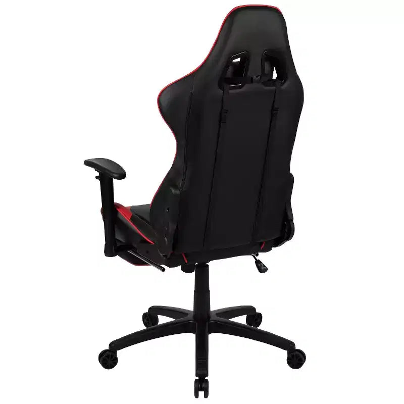 Ensemble chaise et bureau de jeu BlackArc Echo : Chaise de jeu inclinable en similicuir noir et rouge ; Bureau de jeu avec crochet pour casque et porte-gobelet