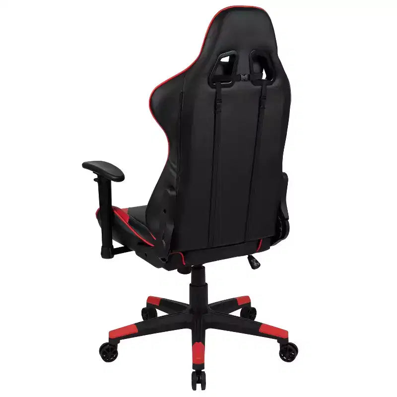 Configuration de jeu BlackArc Delta : Chaise inclinable avec support lombaire et appui-tête ; Bureau avec support casque/porte-gobelet détachable et support d'écran