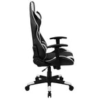 Configuration de jeu BlackArc Delta : Chaise inclinable avec support lombaire et appui-tête ; Bureau avec support casque/porte-gobelet détachable et support d'écran