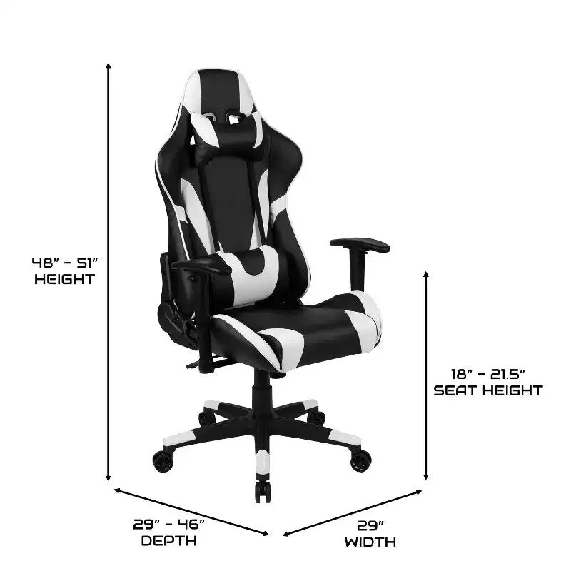 Configuration de jeu BlackArc Delta : Chaise inclinable avec support lombaire et appui-tête ; Bureau avec support casque/porte-gobelet détachable et support d'écran