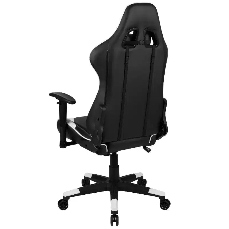 Configuration de jeu BlackArc Delta : Chaise inclinable avec support lombaire et appui-tête ; Bureau avec support casque/porte-gobelet détachable et support d'écran