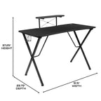 Configuration de jeu BlackArc Delta : Chaise inclinable avec support lombaire et appui-tête ; Bureau avec support casque/porte-gobelet détachable et support d'écran