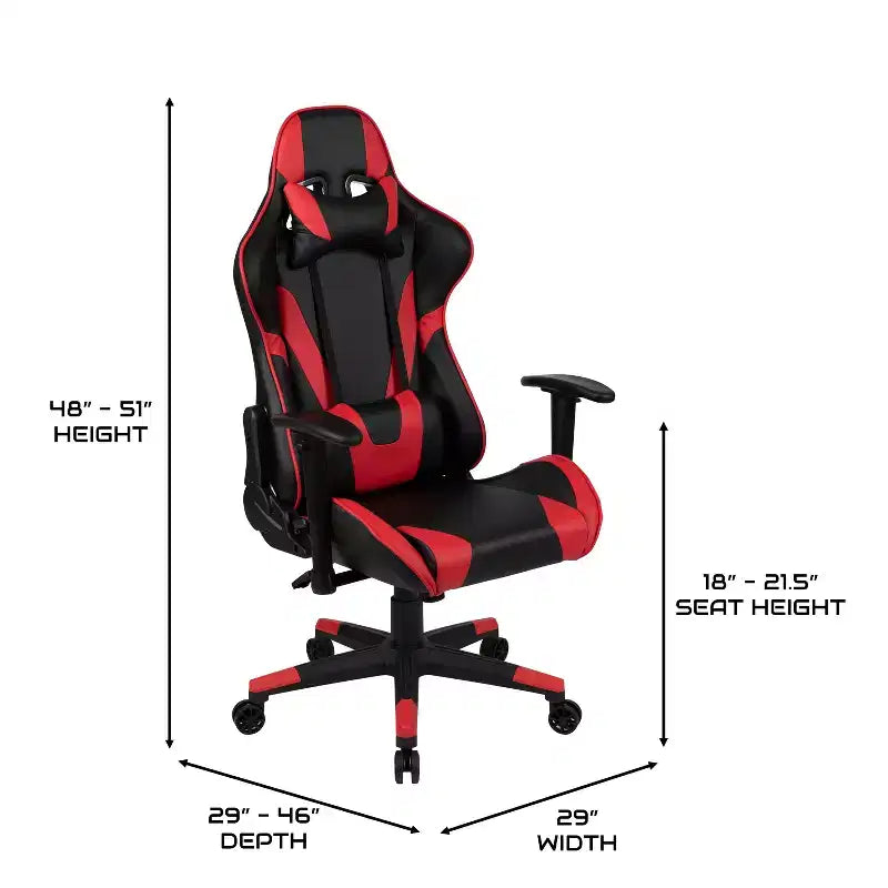 Configuration de jeu BlackArc Delta : Chaise inclinable avec support lombaire et appui-tête ; Bureau avec support casque/porte-gobelet détachable et support d'écran