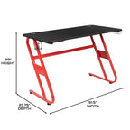 Pack Alpha BlackArc avec bureau et chaise de gaming : Chaise haute noir et rouge avec accoudoirs ; Bureau rouge et noir avec crochet pour casque/porte-gobelet