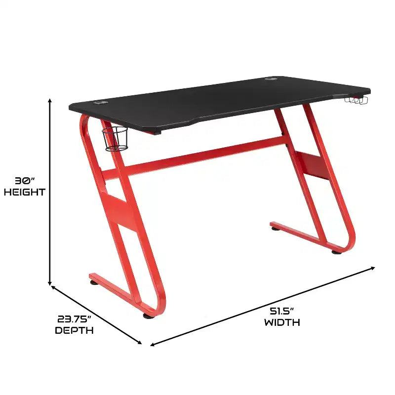 Pack Alpha BlackArc avec bureau et chaise de gaming : Chaise haute noir et rouge avec accoudoirs ; Bureau rouge et noir avec crochet pour casque/porte-gobelet