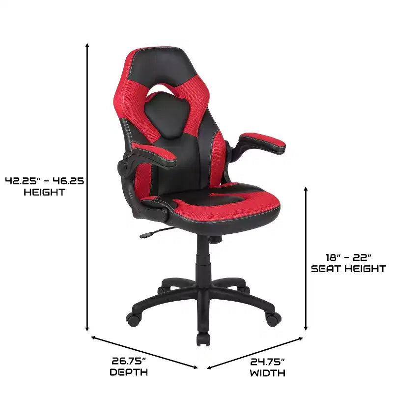 Pack Alpha BlackArc avec bureau et chaise de gaming : Chaise haute noir et rouge avec accoudoirs ; Bureau rouge et noir avec crochet pour casque/porte-gobelet