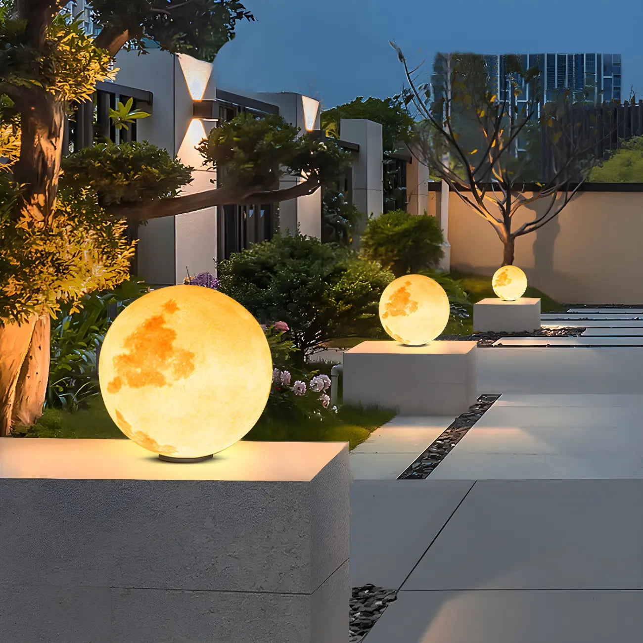 Lampe de poteau en résine à motif de globe lunaire jaune
