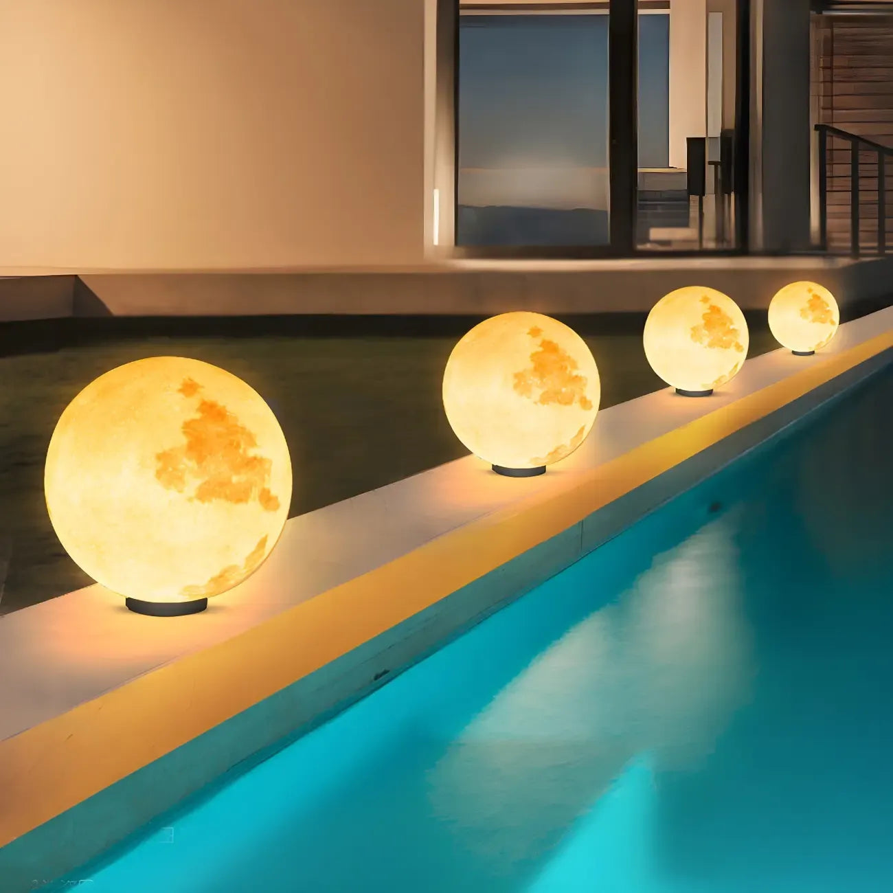 Lampe de poteau en résine à motif de globe lunaire jaune
