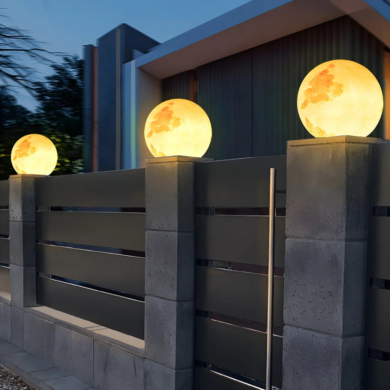 Lampe de poteau en résine à motif de globe lunaire jaune