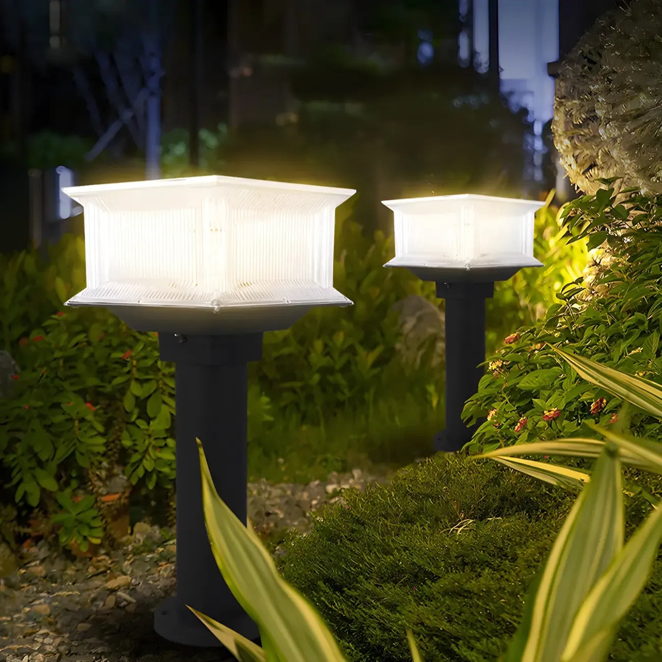 Lampes solaires d'extérieur géométriques transparentes à 3 couleurs