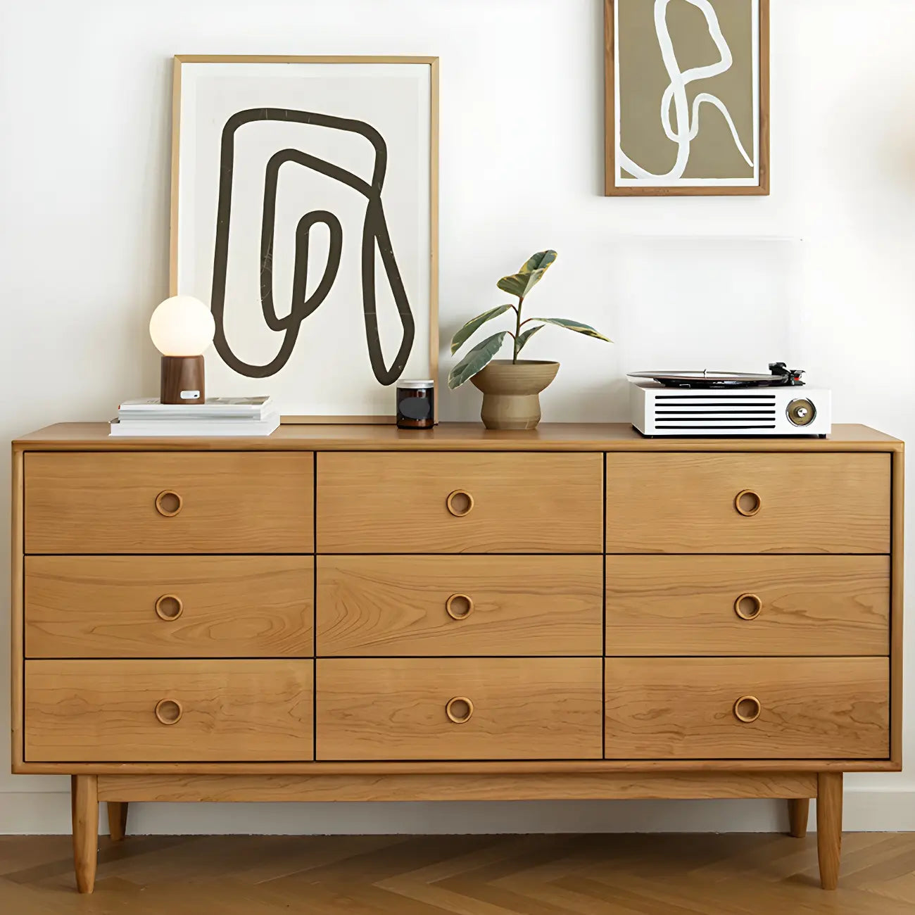 Commode double nordique en bois de cerisier naturel avec tiroirs