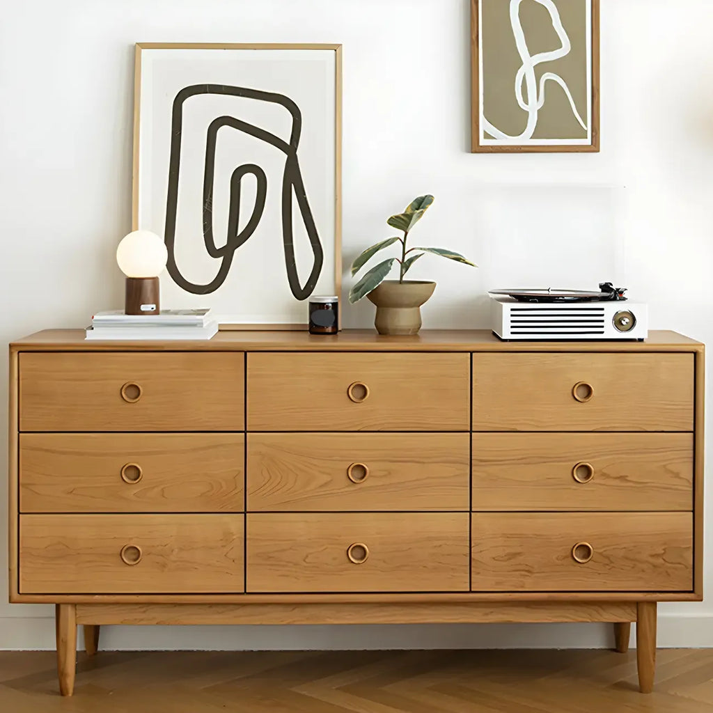 Commode double nordique en bois de cerisier naturel avec tiroirs