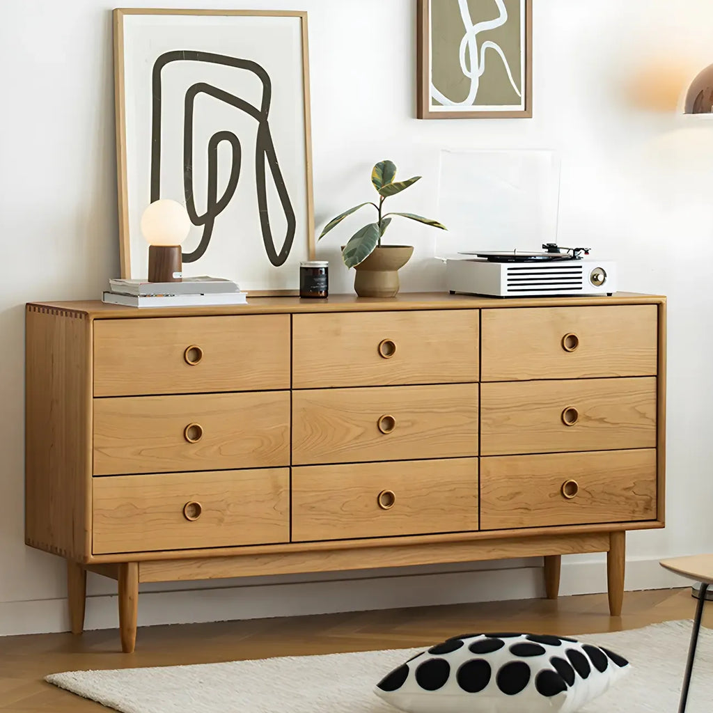 Commode double nordique en bois de cerisier naturel avec tiroirs
