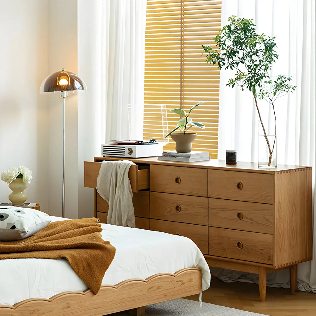 Commode double nordique en bois de cerisier naturel avec tiroirs