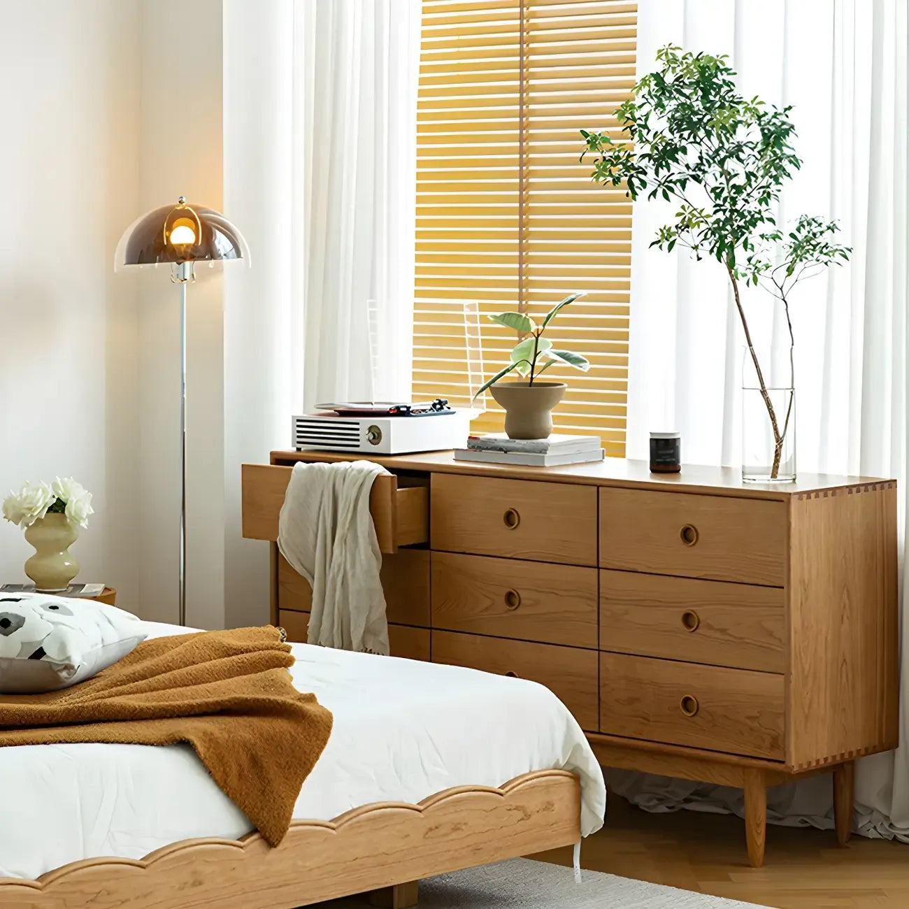 Commode double nordique en bois de cerisier naturel avec tiroirs