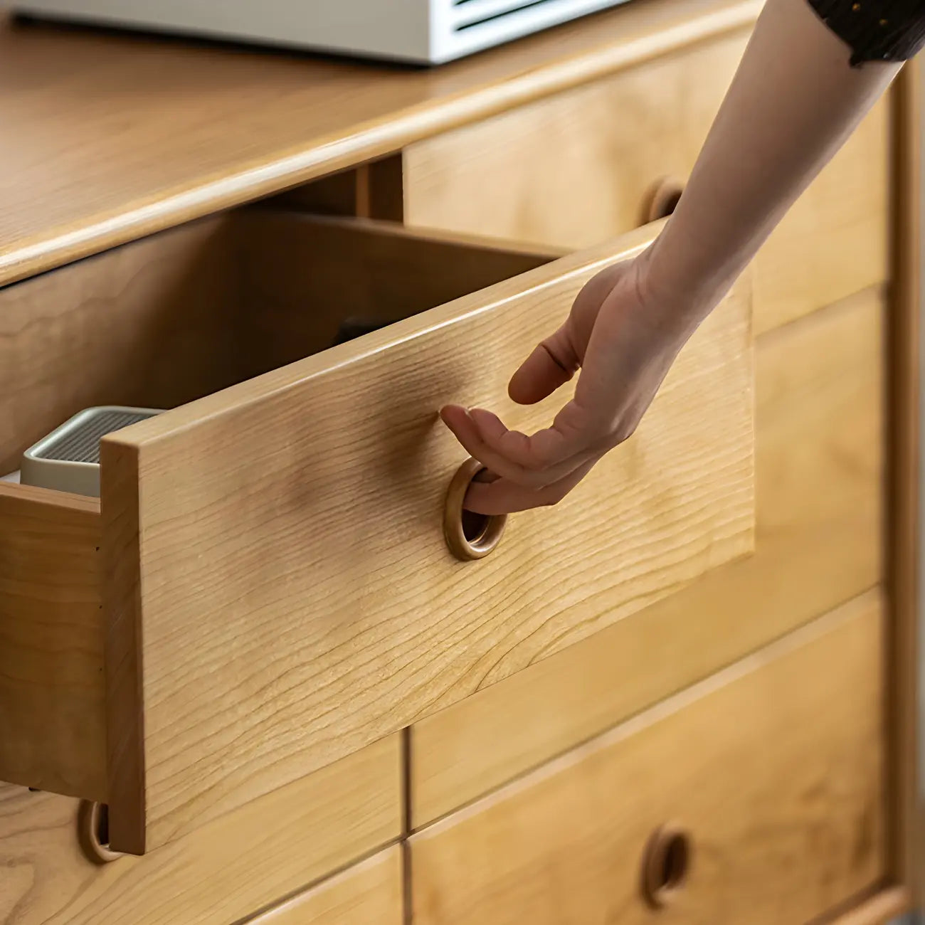 Commode double nordique en bois de cerisier naturel avec tiroirs