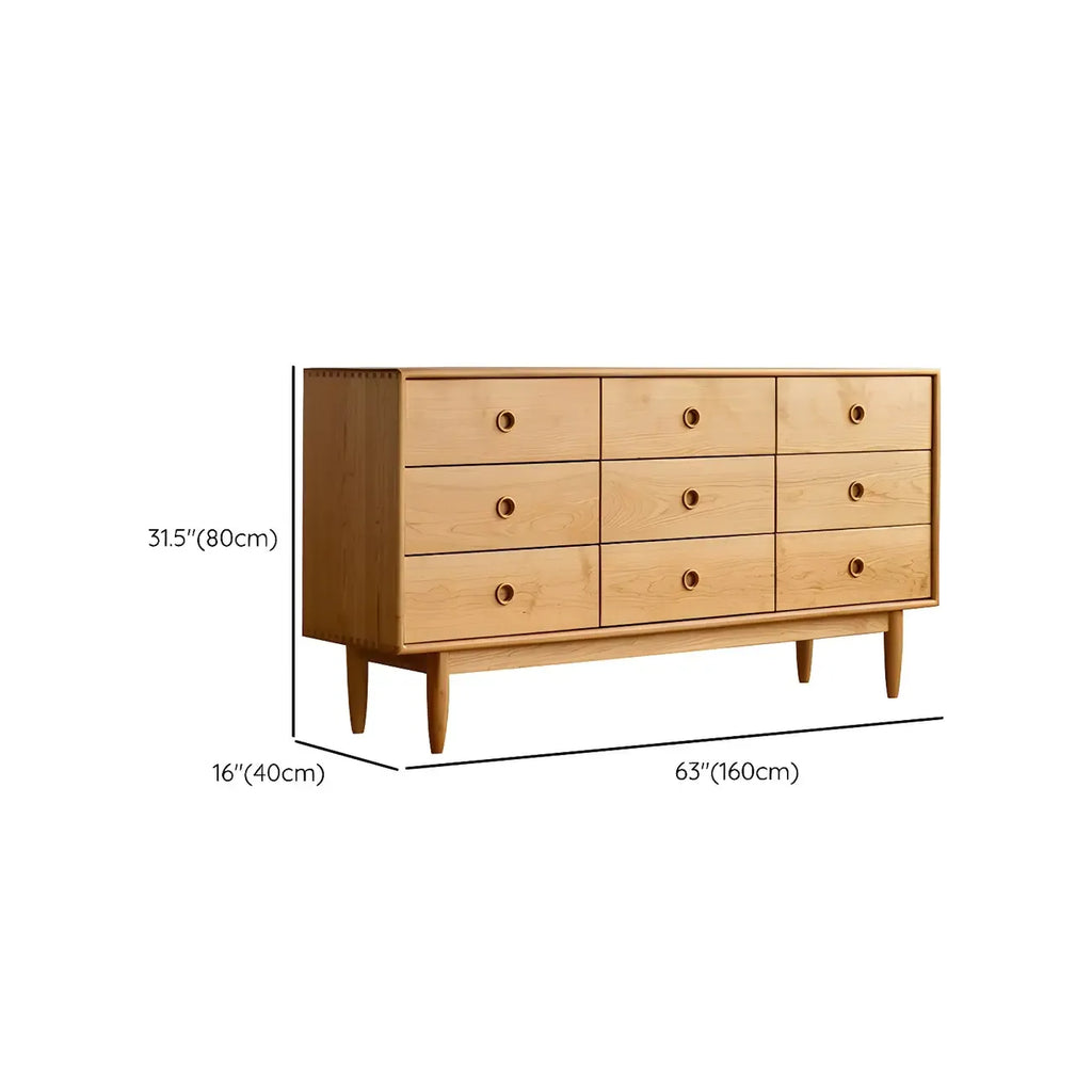 Commode double nordique en bois de cerisier naturel avec tiroirs