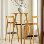 Table de bar ronde moderne en bambou, hauteur comptoir