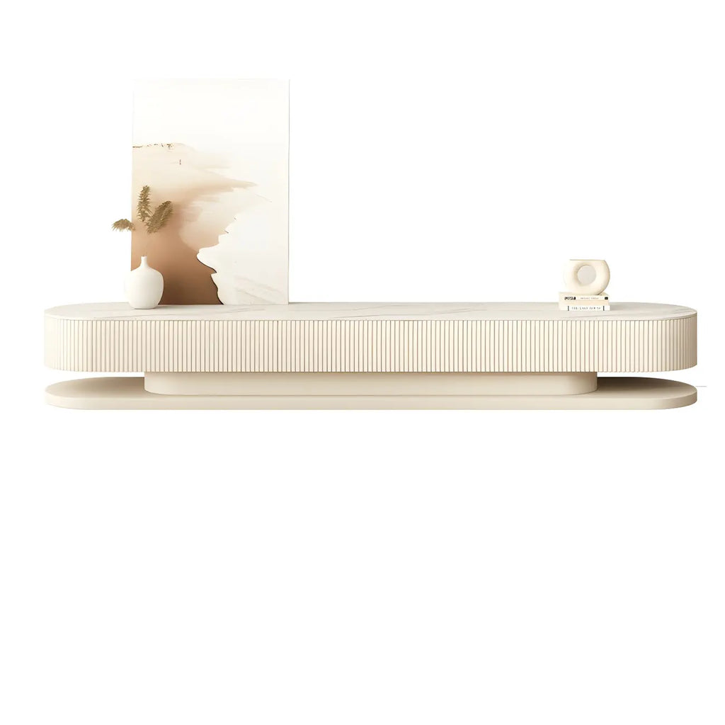 Meuble TV moderne en bois blanc, long et cannelé, avec tiroirs (79 pouces)
