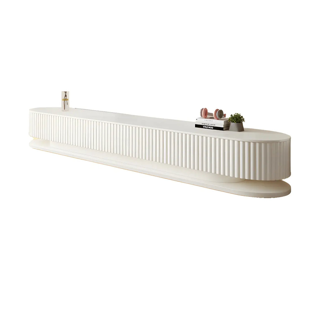 Meuble TV moderne en bois blanc, long et cannelé, avec tiroirs (79 pouces)