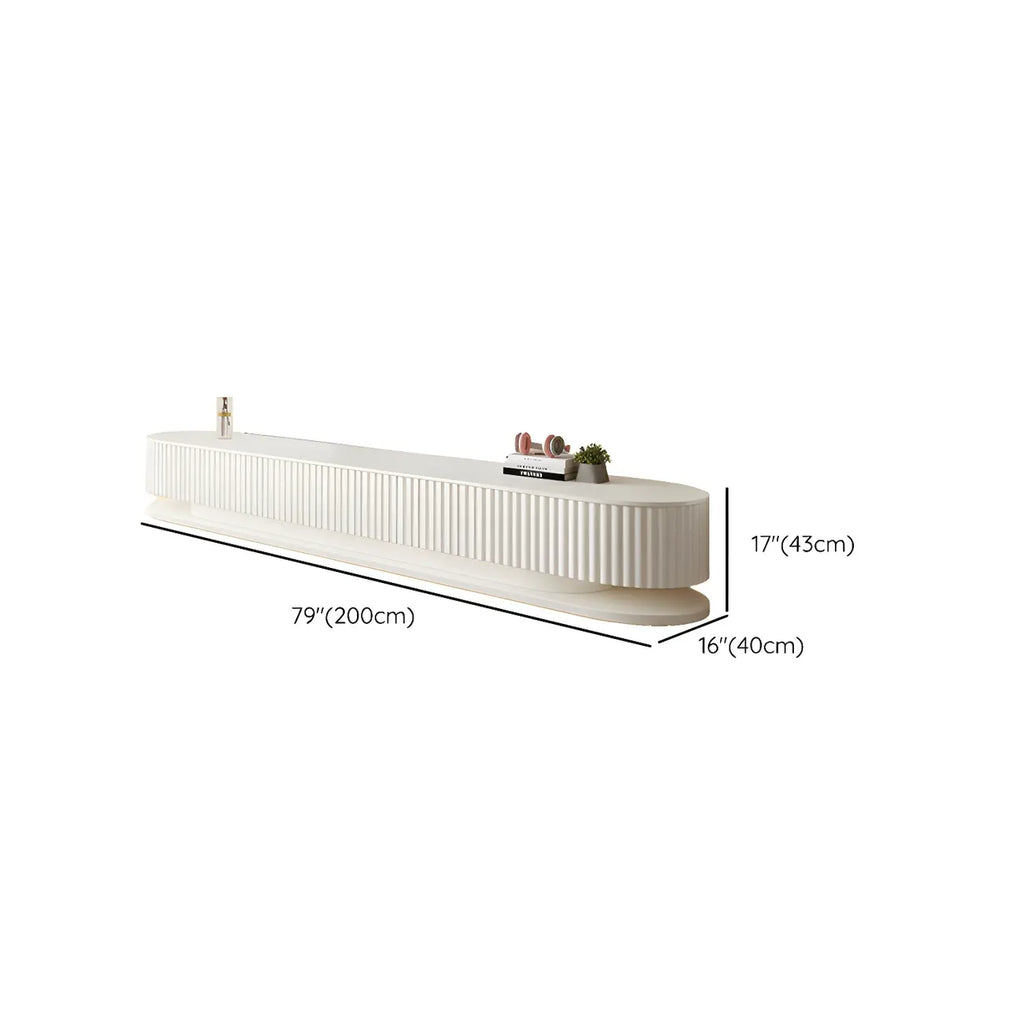 Meuble TV moderne en bois blanc, long et cannelé, avec tiroirs (79 pouces)