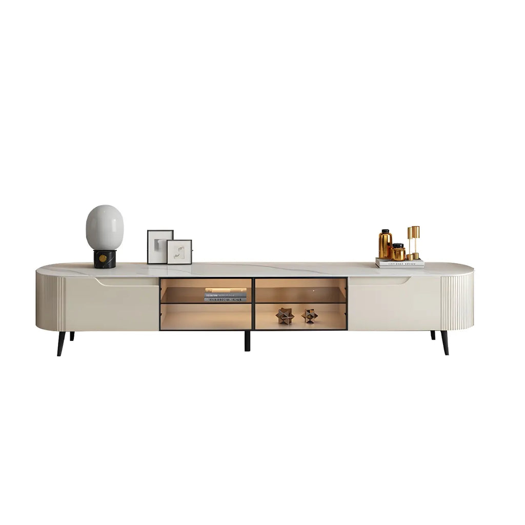 Mobile TV 71" con ripiani e cassetti in legno beige e vetro