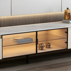 Mobile TV 71" con ripiani e cassetti in legno beige e vetro