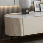 Mobile TV 71" con ripiani e cassetti in legno beige e vetro