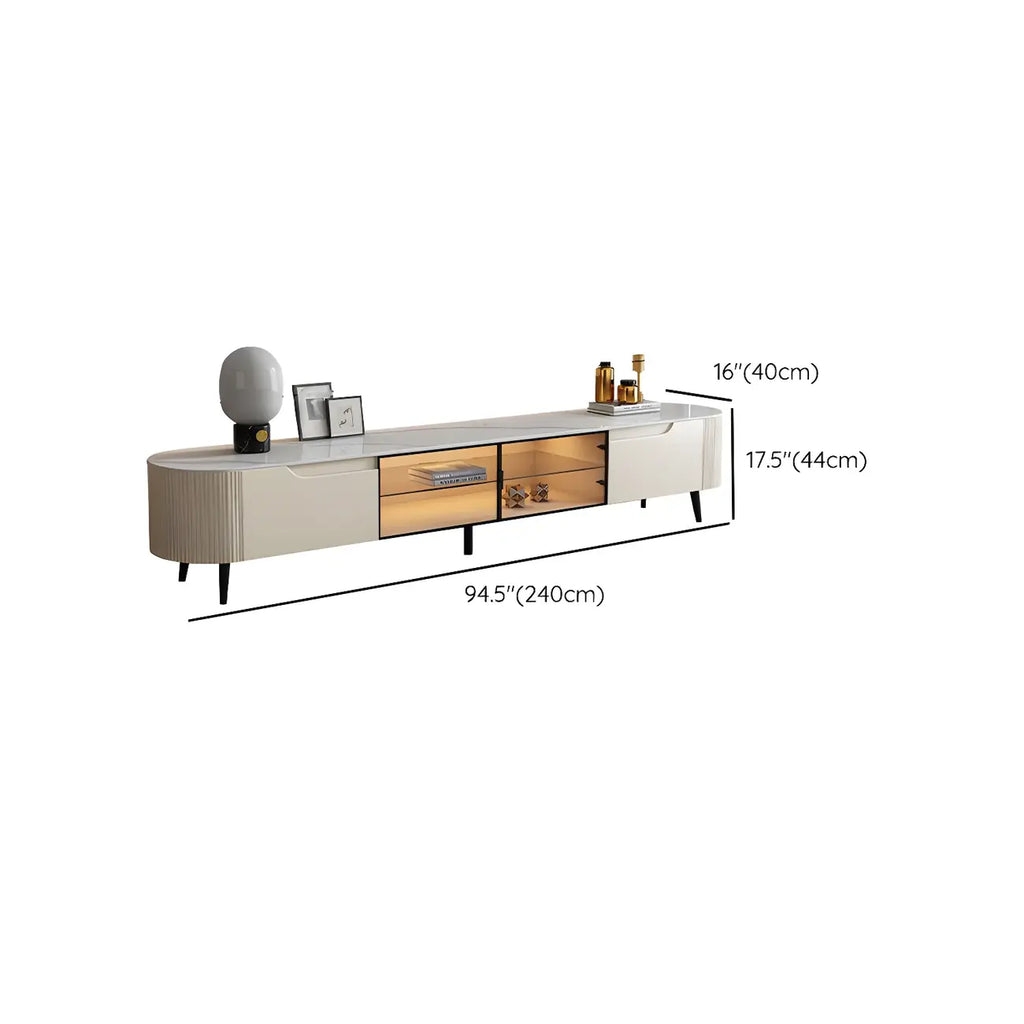 Mobile TV 71" con ripiani e cassetti in legno beige e vetro